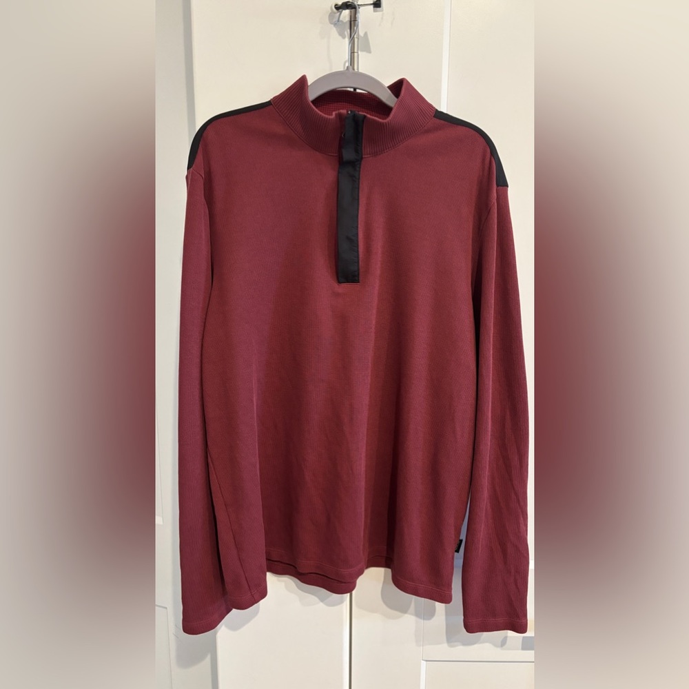 Hugo Boss Men’s Dark Red Long Sleeve Quarter Zip Knit Shirt. Size XL